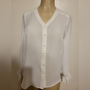 Tahari White Button-Up Blouse Timeless Demure Business Career NEW Petite Small